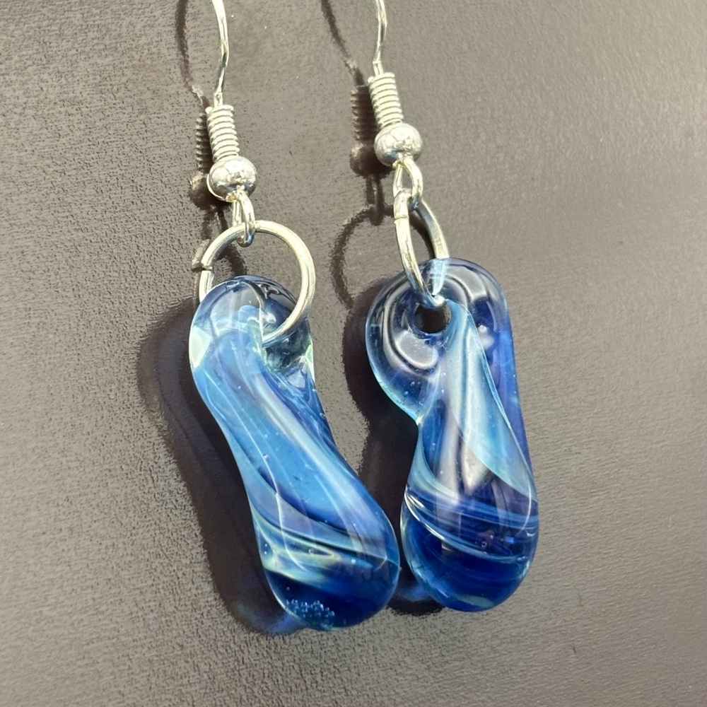 Elegant Blue Swirl Lampwork Earrings Uv reactive